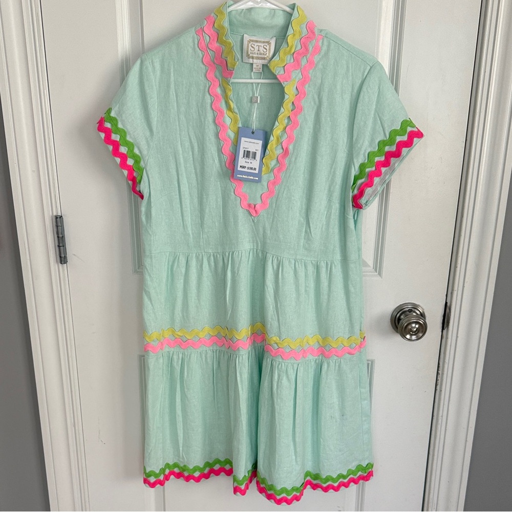 Sail to Sable Seafoam Green Tiered Dress with Ric Rac Trim, Size M